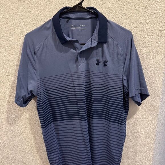 Under Armour Other - Under Armour Heat Gear Polo Golf Blue Navy Stripe Mens Size Small